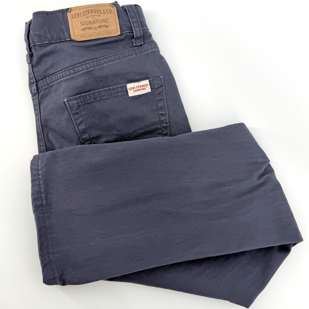 Signature Levi Strauss Slim Pants Kids 12 Gray Fair Adjustable Waist Stretch